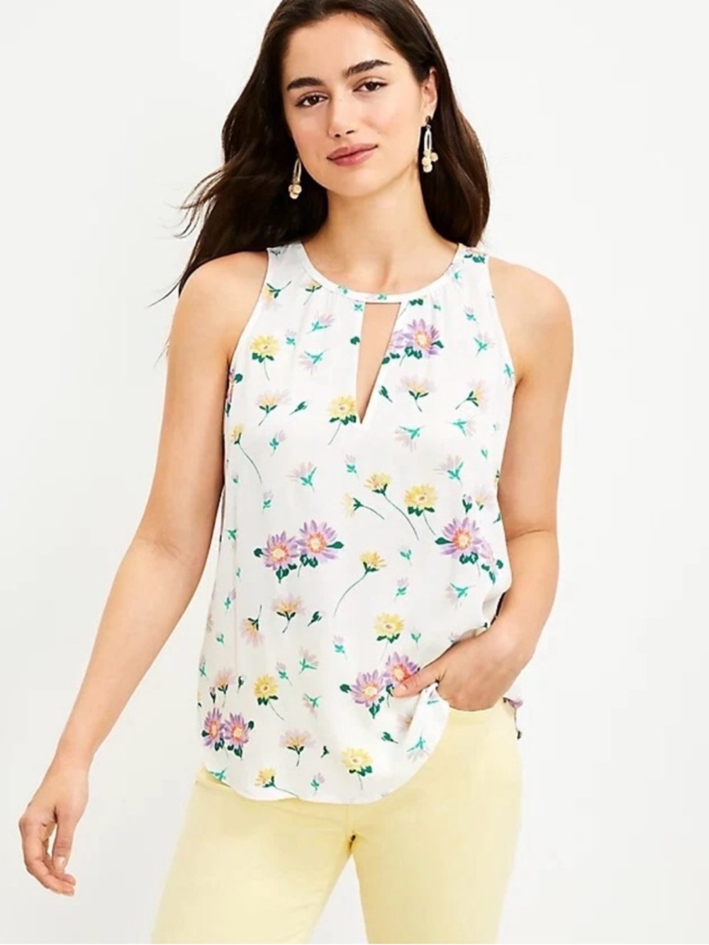 Ann Taylor LOFT Floral Tie Back Shell Top Size: Small